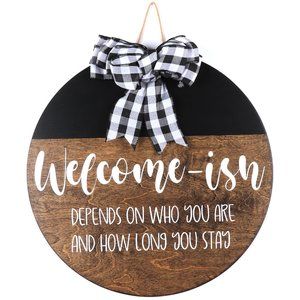Welcome ish front door porch wood sign farmhouse